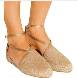 Jimmy Choo Suede & Leather Gold Studded Accents espadrille size 38/7.5 US